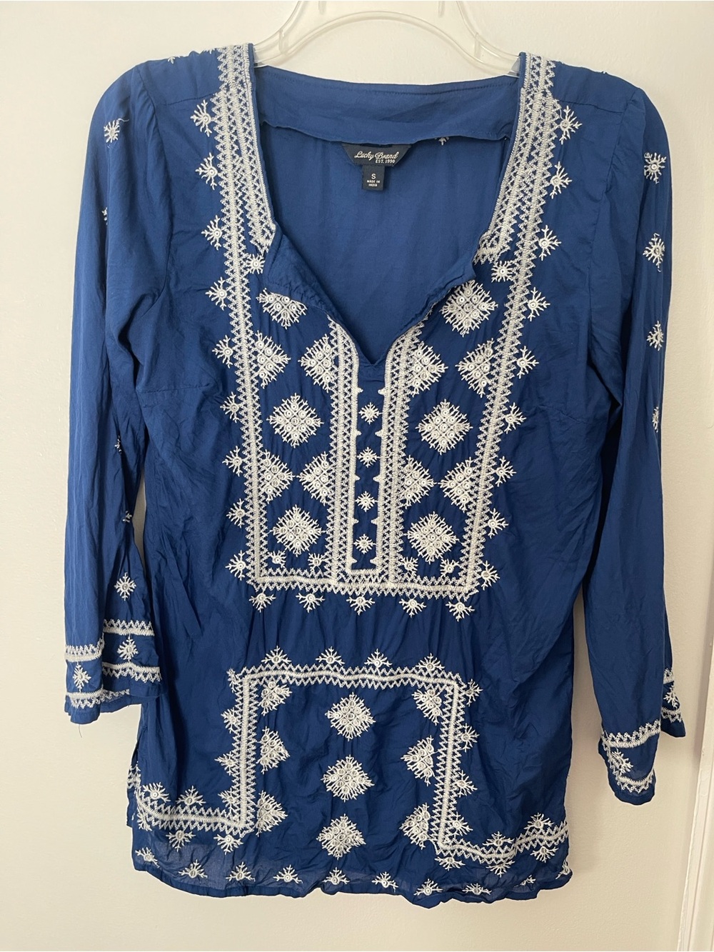 Lucky Brand Royal Blue Embroidered V-Neck Tunic